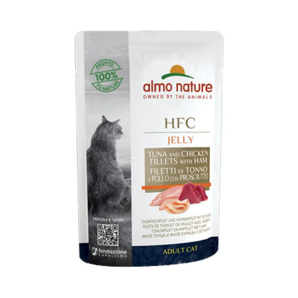 Almo Nature HFC Jelly Kattenvoer - Maaltijdzakje - Tonijn, Kip en Ham
