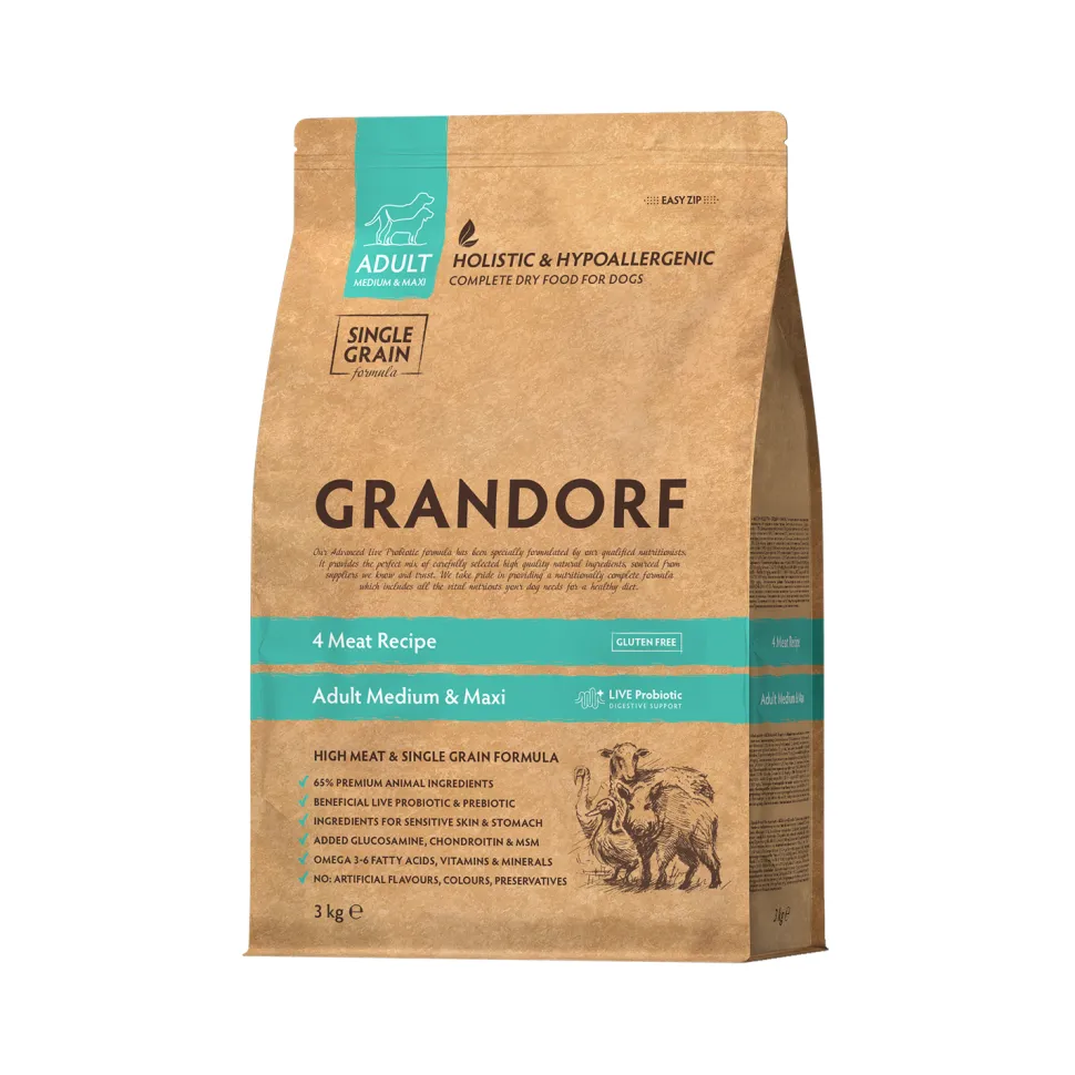 Grandorf Medium & Maxi Breeds Adult - 4 Meat - Hondenvoer