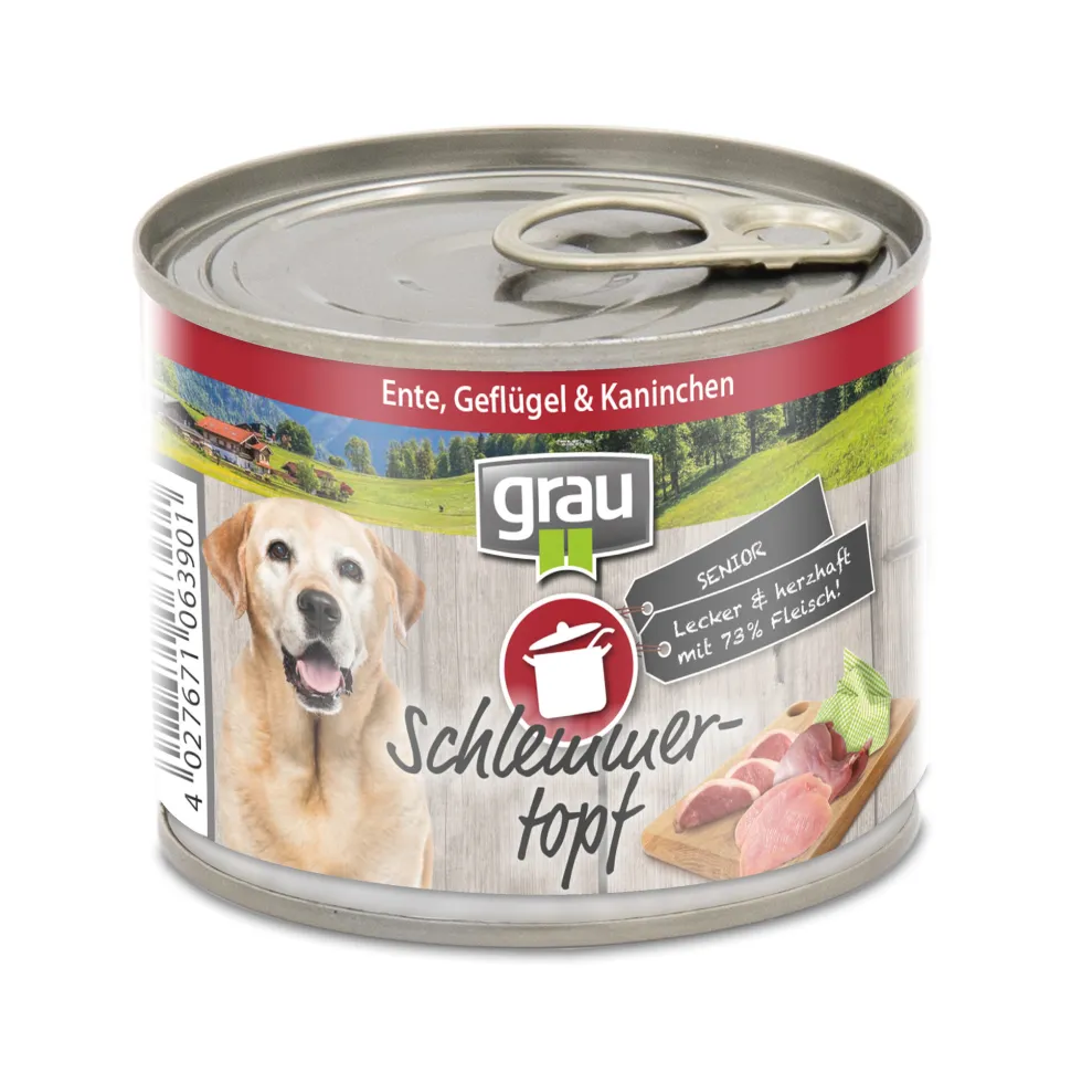 Grau Excellence Senior Puur Hondenvoer - Eend, gevogelte en konijn - Blik