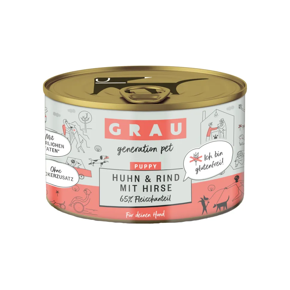 Grau Puppy/Junior Hondenvoer - Kip, rund en gierst - Blik