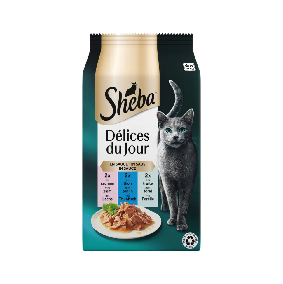Sheba Délices du Jour in Saus- Zalm, Tonijn en Forel