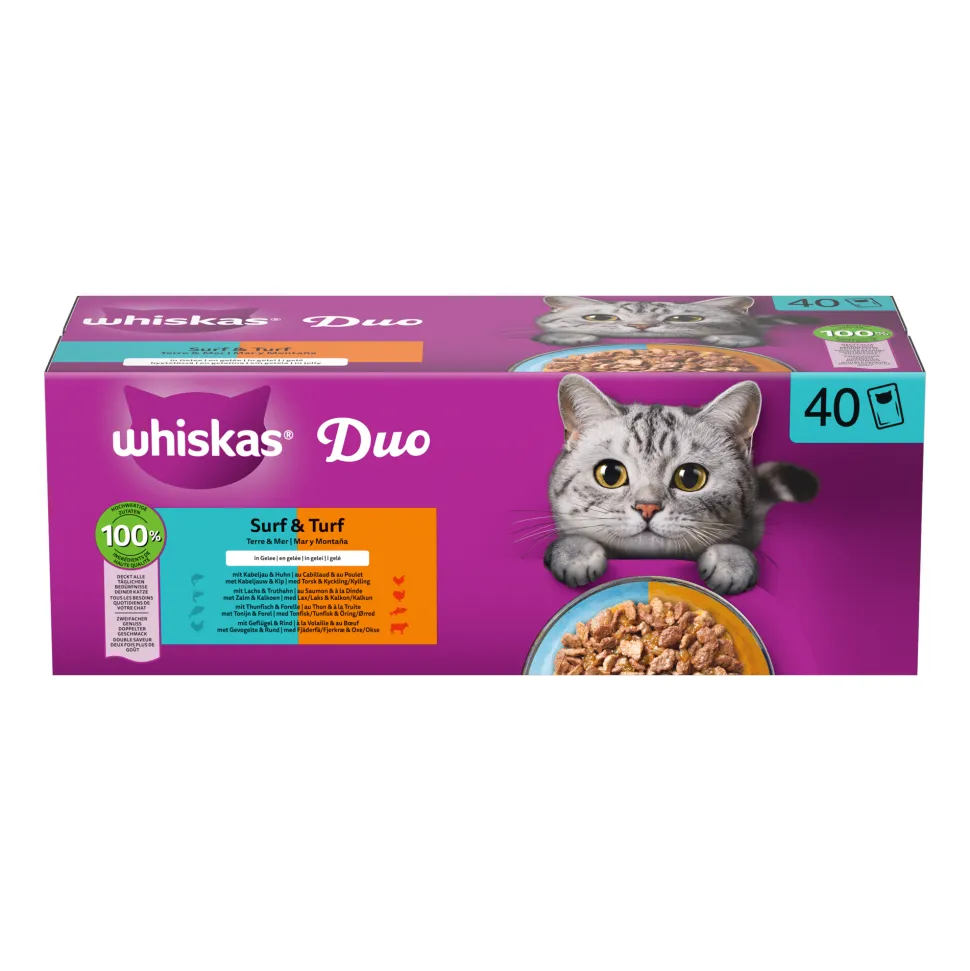 Whiskas 1+ Natvoer - Duo Surf & Turf in Gelei